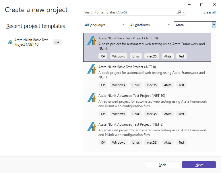 New Project window